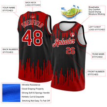 Load image into Gallery viewer, Custom Black Red-White Abstract Vertical Lines Authentic City Edition Basketball Jersey
