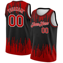 Load image into Gallery viewer, Custom Black Red-White Abstract Vertical Lines Authentic City Edition Basketball Jersey
