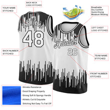 Load image into Gallery viewer, Custom White Black Abstract Vertical Lines Authentic City Edition Basketball Jersey
