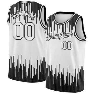 Custom White Black Abstract Vertical Lines Authentic City Edition Basketball Jersey