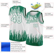 Load image into Gallery viewer, Custom White Kelly Green Abstract Vertical Lines Authentic City Edition Basketball Jersey
