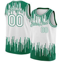 Load image into Gallery viewer, Custom White Kelly Green Abstract Vertical Lines Authentic City Edition Basketball Jersey
