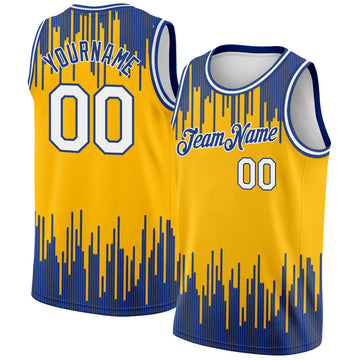 Custom Gold White-Royal Abstract Vertical Lines Authentic City Edition Basketball Jersey