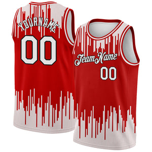 Custom Red White-Black Abstract Vertical Lines Authentic City Edition Basketball Jersey