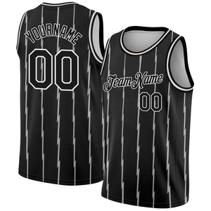 Custom Black White Lines Authentic City Edition Basketball Jersey