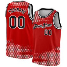 Load image into Gallery viewer, Custom Red Black-White Triangle Shapes Authentic City Edition Basketball Jersey
