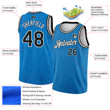 Load image into Gallery viewer, Custom Blue Black-White Rounded Zig Zag Lines Authentic City Edition Basketball Jersey
