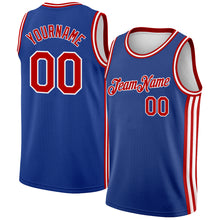 Load image into Gallery viewer, Custom Royal Red-White Side Stripes Authentic City Edition Basketball Jersey
