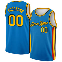 Load image into Gallery viewer, Custom Blue Gold-Black Side Stripes Authentic City Edition Basketball Jersey
