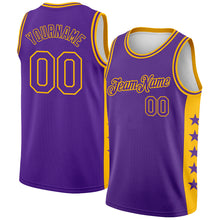 Charger l&#39;image dans la galerie, Custom Purple Gold Side Panel Stars Authentic City Edition Basketball Jersey
