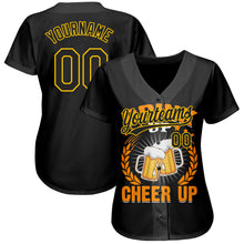 Charger l&#39;image dans la galerie, Custom Black Yellow 3D Pattern Design International Beer Day Authentic Baseball Jersey
