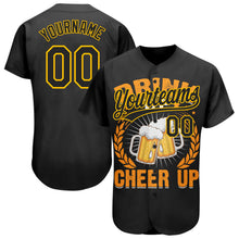 Charger l&#39;image dans la galerie, Custom Black Yellow 3D Pattern Design International Beer Day Authentic Baseball Jersey
