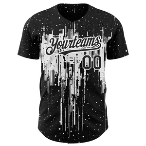 Custom Black White 3D Pattern Design Dripping Splatter Art Authentic Baseball Jersey