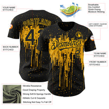 Load image into Gallery viewer, Custom Black Gold 3D Pattern Design Dripping Splatter Art Authentic Baseball Jersey
