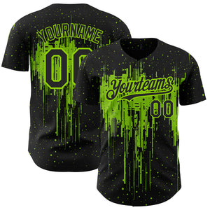 Custom Black Neon Green 3D Pattern Design Dripping Splatter Art Authentic Baseball Jersey