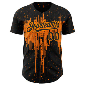 Custom Black Bay Orange 3D Pattern Design Dripping Splatter Art Authentic Baseball Jersey