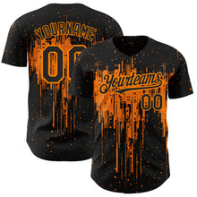 Load image into Gallery viewer, Custom Black Bay Orange 3D Pattern Design Dripping Splatter Art Authentic Baseball Jersey
