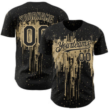 Load image into Gallery viewer, Custom Black Vegas Gold 3D Pattern Design Dripping Splatter Art Authentic Baseball Jersey
