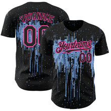 Load image into Gallery viewer, Custom Black Light Blue-Pink 3D Pattern Design Dripping Splatter Art Authentic Baseball Jersey
