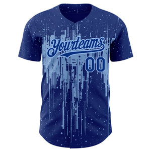 Custom Royal Light Blue 3D Pattern Design Dripping Splatter Art Authentic Baseball Jersey