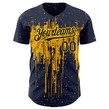 Load image into Gallery viewer, Custom Navy Gold 3D Pattern Design Dripping Splatter Art Authentic Baseball Jersey
