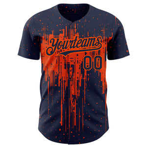 Custom Navy Orange 3D Pattern Design Dripping Splatter Art Authentic Baseball Jersey