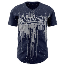 Load image into Gallery viewer, Custom Navy Gray 3D Pattern Design Dripping Splatter Art Authentic Baseball Jersey
