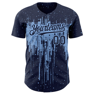 Custom Navy Light Blue 3D Pattern Design Dripping Splatter Art Authentic Baseball Jersey