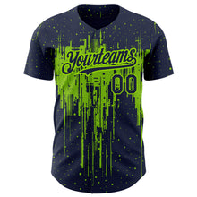 Load image into Gallery viewer, Custom Navy Neon Green 3D Pattern Design Dripping Splatter Art Authentic Baseball Jersey
