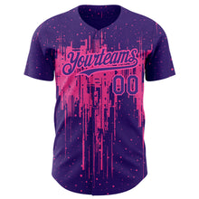 Load image into Gallery viewer, Custom Purple Pink 3D Pattern Design Dripping Splatter Art Authentic Baseball Jersey
