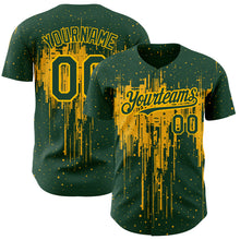 Load image into Gallery viewer, Custom Green Gold 3D Pattern Design Dripping Splatter Art Authentic Baseball Jersey
