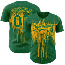 Load image into Gallery viewer, Custom Kelly Green Gold 3D Pattern Design Dripping Splatter Art Authentic Baseball Jersey
