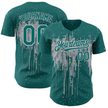 Load image into Gallery viewer, Custom Teal Gray 3D Pattern Design Dripping Splatter Art Authentic Baseball Jersey
