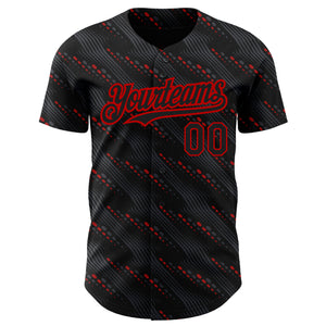 Custom Black Red 3D Pattern Design Slant Lines Authentic Baseball Jersey