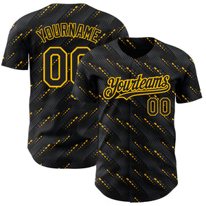 Custom Black Gold 3D Pattern Design Slant Lines Authentic Baseball Jersey