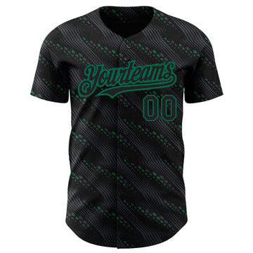 Custom Black Kelly Green 3D Pattern Design Slant Lines Authentic Baseball Jersey