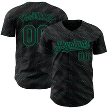 Load image into Gallery viewer, Custom Black Kelly Green 3D Pattern Design Slant Lines Authentic Baseball Jersey
