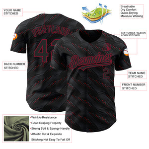 Custom Black Crimson 3D Pattern Design Slant Lines Authentic Baseball Jersey