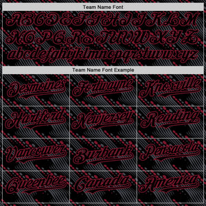 Custom Black Crimson 3D Pattern Design Slant Lines Authentic Baseball Jersey