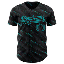 Charger l&#39;image dans la galerie, Custom Black Teal 3D Pattern Design Slant Lines Authentic Baseball Jersey
