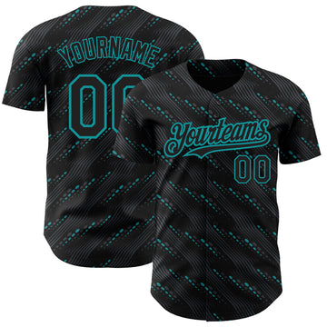 Custom Black Teal 3D Pattern Design Slant Lines Authentic Baseball Jersey