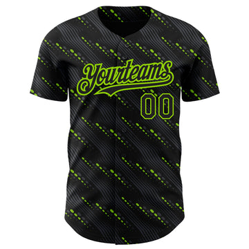 Custom Black Neon Green 3D Pattern Design Slant Lines Authentic Baseball Jersey