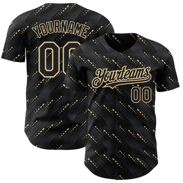 Custom Black Vegas Gold 3D Pattern Design Slant Lines Authentic Baseball Jersey