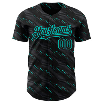 Custom Black Aqua 3D Pattern Design Slant Lines Authentic Baseball Jersey