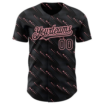 Custom Black Medium Pink 3D Pattern Design Slant Lines Authentic Baseball Jersey