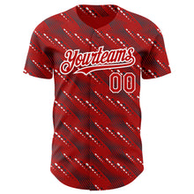 Laden Sie das Bild in den Galerie-Viewer, Custom Red White 3D Pattern Design Slant Lines Authentic Baseball Jersey
