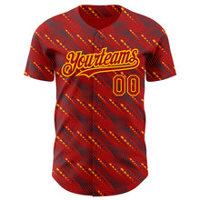 Load image into Gallery viewer, Custom Red Gold 3D Pattern Design Slant Lines Authentic Baseball Jersey
