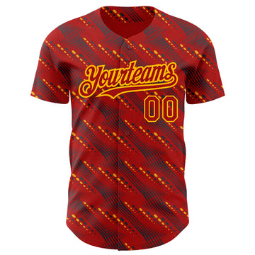 Custom Red Gold 3D Pattern Design Slant Lines Authentic Baseball Jersey