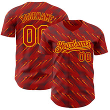 Load image into Gallery viewer, Custom Red Gold 3D Pattern Design Slant Lines Authentic Baseball Jersey
