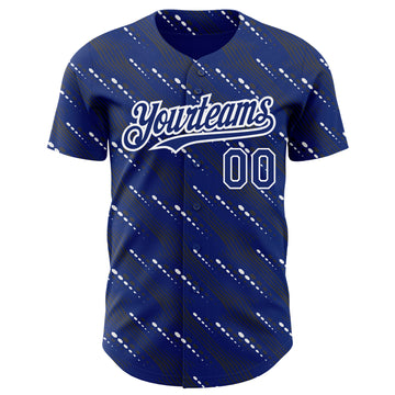 Custom Royal White 3D Pattern Design Slant Lines Authentic Baseball Jersey